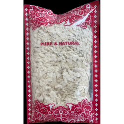 400 gram thin poha flattened rice packed in transparent plastic pouch with red decorative border packaging
